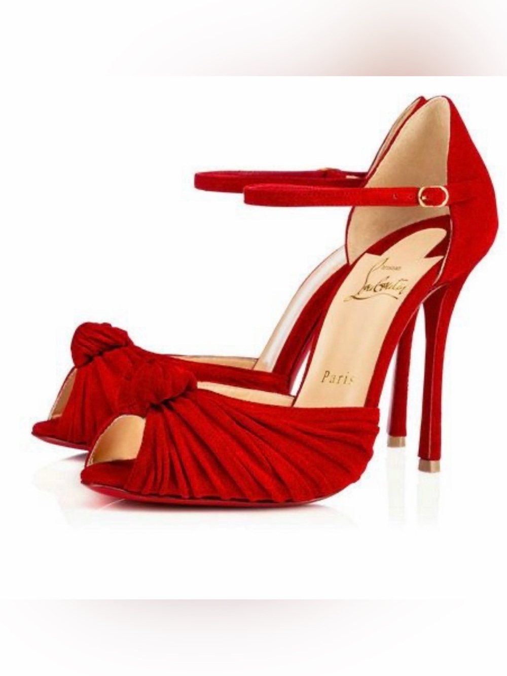 Christian Louboutin
Marchavekel Red Suede Knotted
Peep-Toe Ankle-Strap Heels